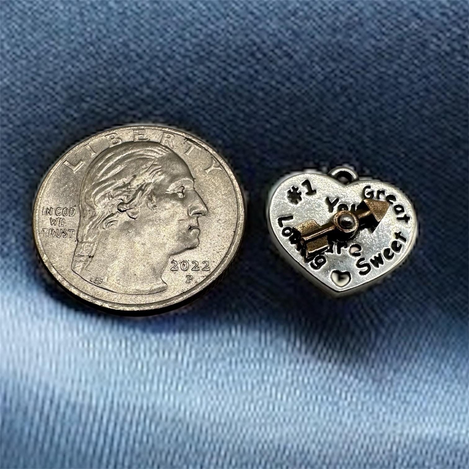 James Avery Loving Sweet Great #1 Spinner Charm Pendant, Sterling Silver Heart with Bronze Arrow