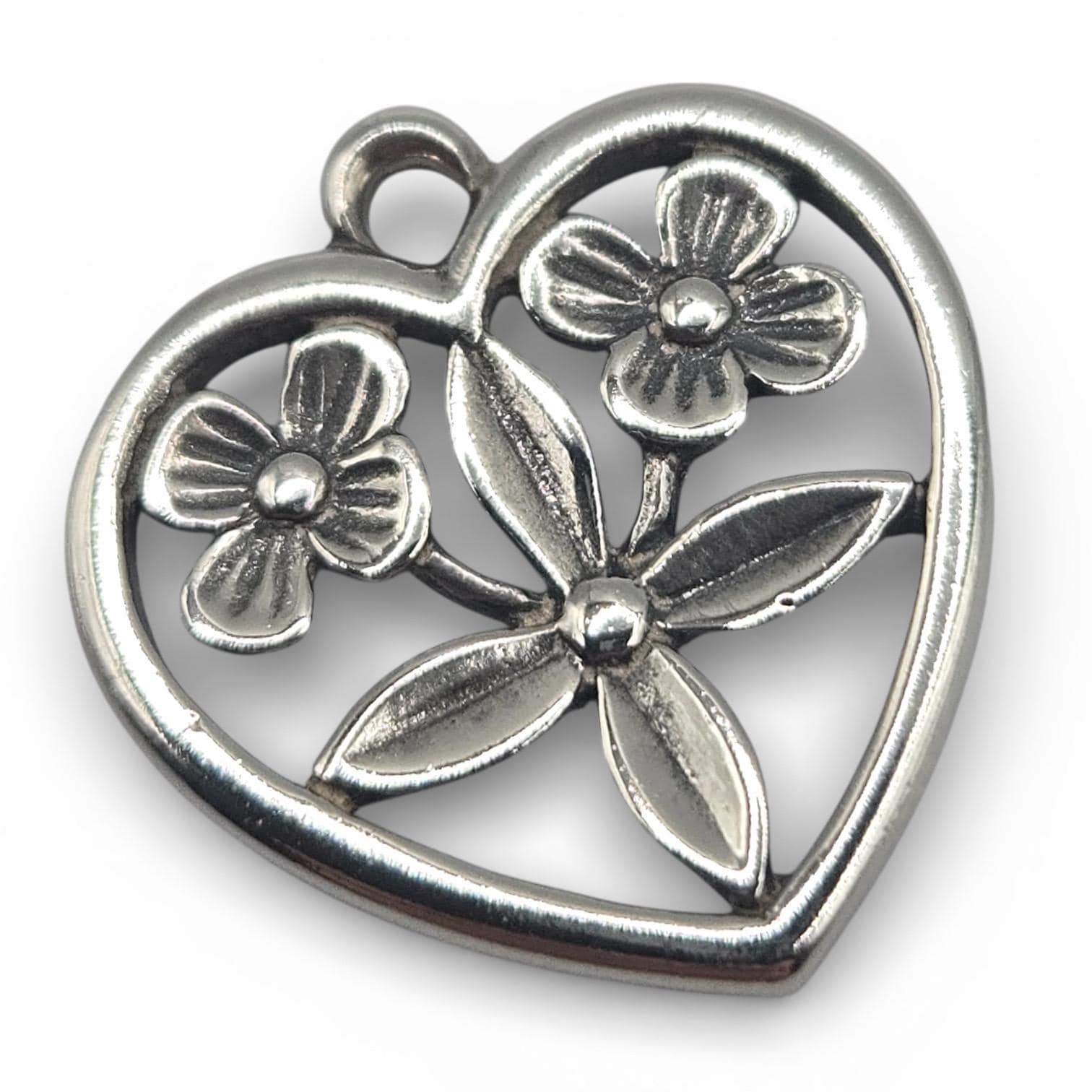 James Avery Retired Floral Heart Charm, 925 Sterling Silver, No Loop