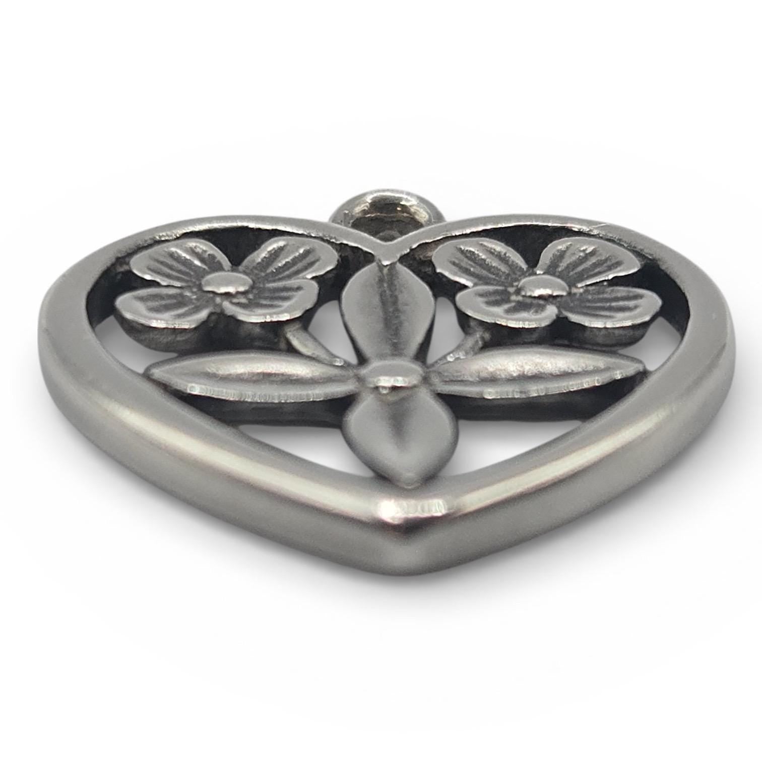 James Avery Retired Floral Heart Charm, 925 Sterling Silver, No Loop