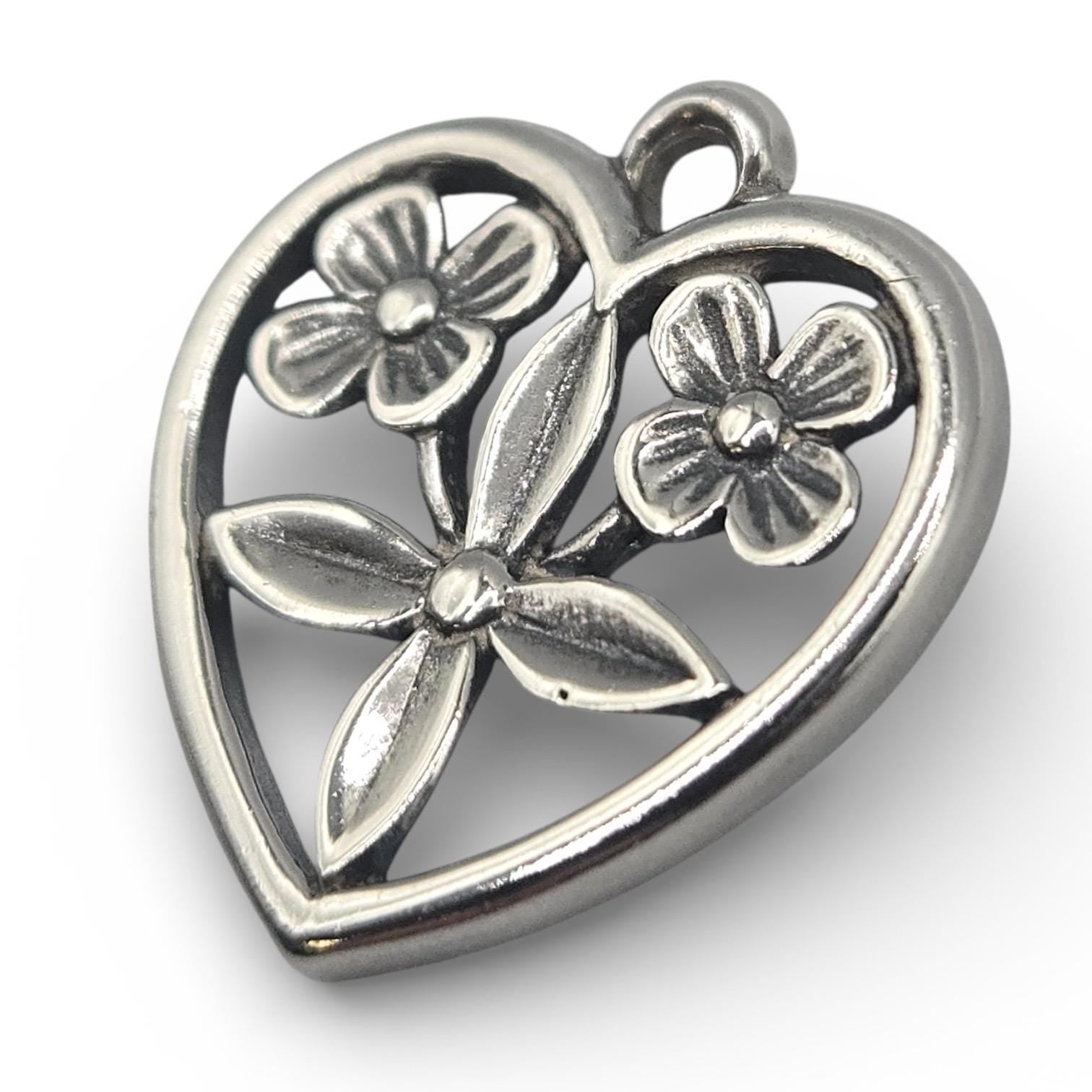 James Avery Retired Floral Heart Charm, 925 Sterling Silver, No Loop