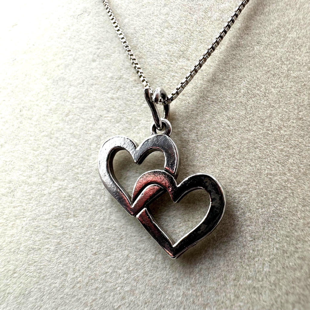 James Avery Sterling Silver Double Cupid Hearts Pendant Necklace 16.5 Inch Length