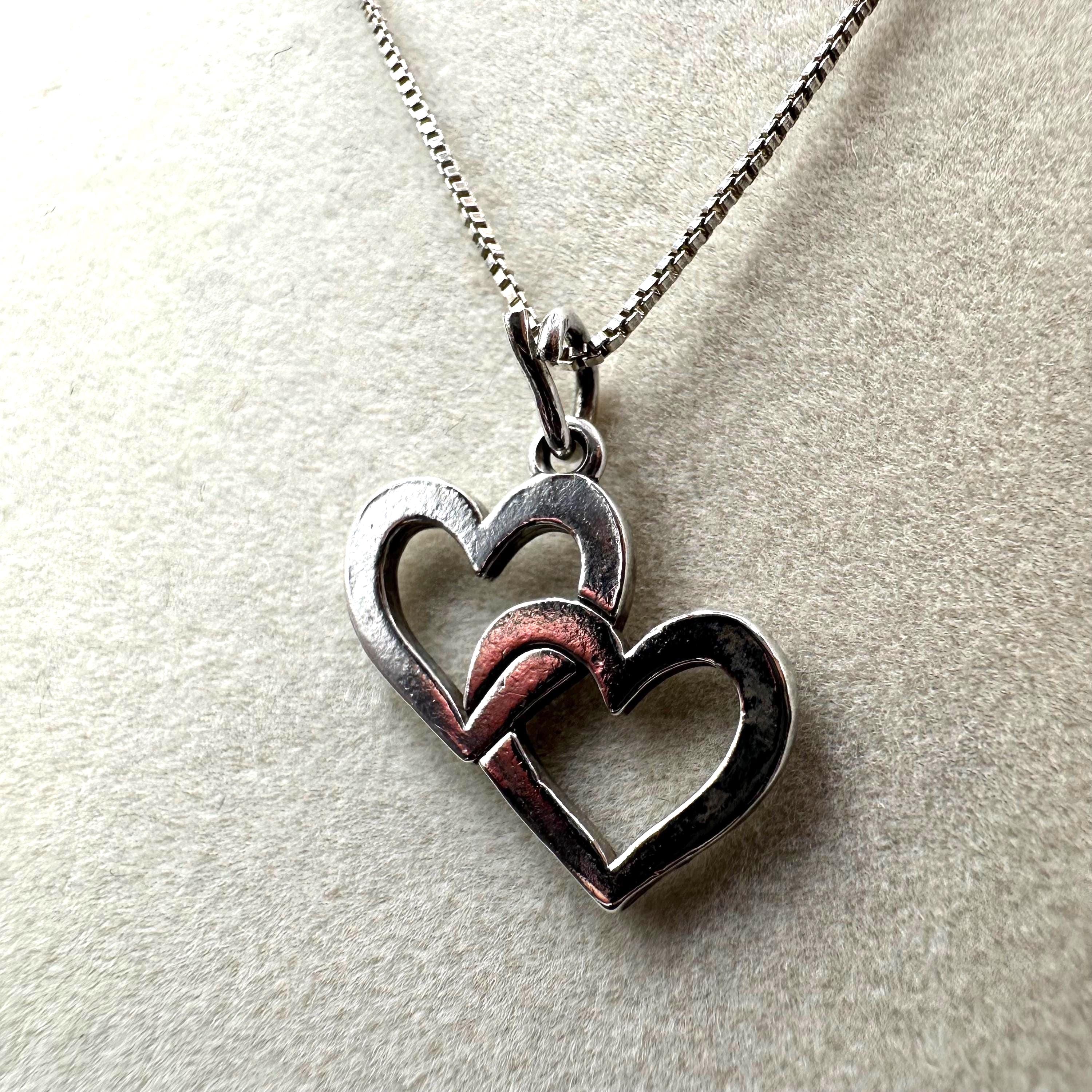 James Avery Sterling Silver Double Cupid Hearts Pendant Necklace 16.5 Inch Length