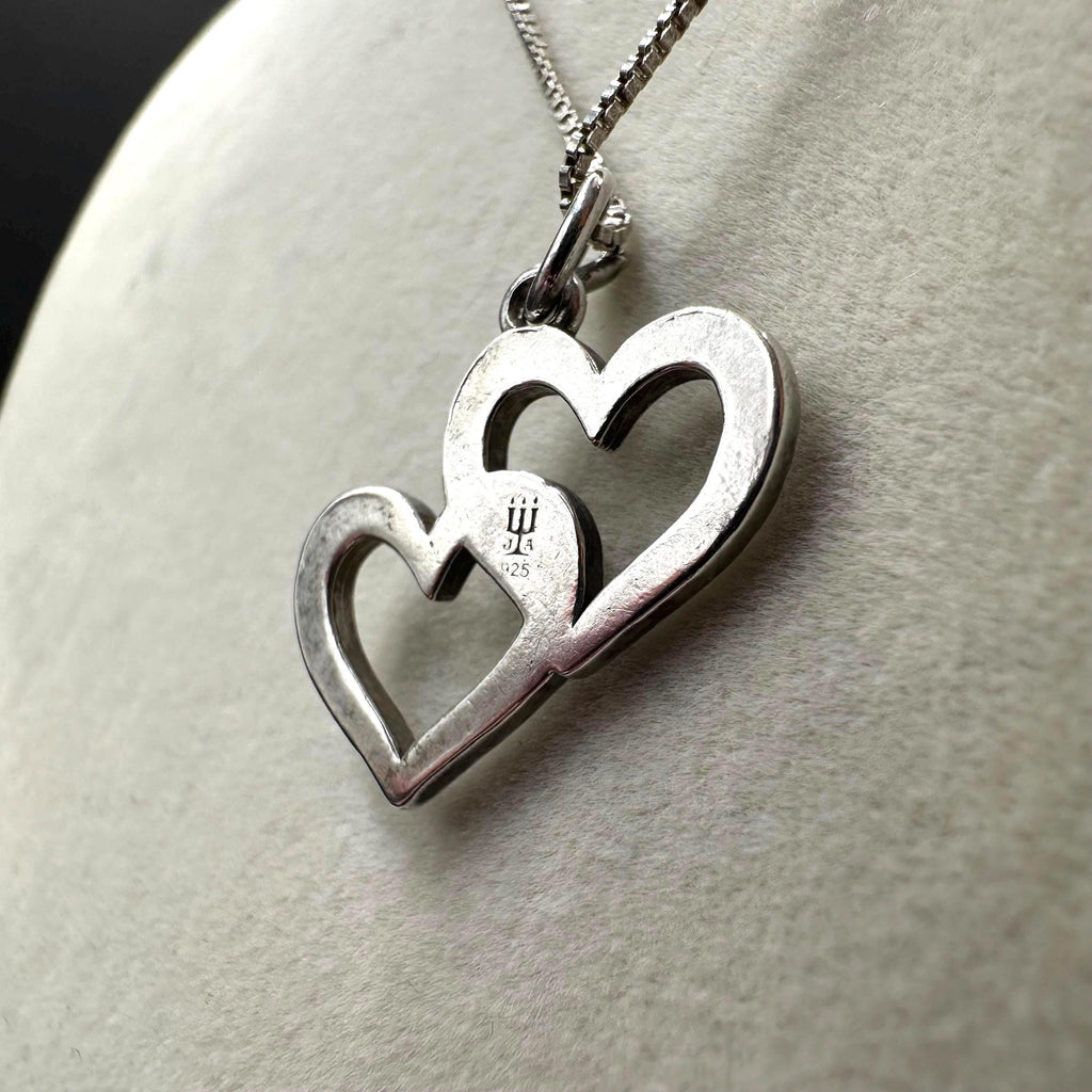 James Avery Sterling Silver Double Cupid Hearts Pendant Necklace 16.5 Inch Length