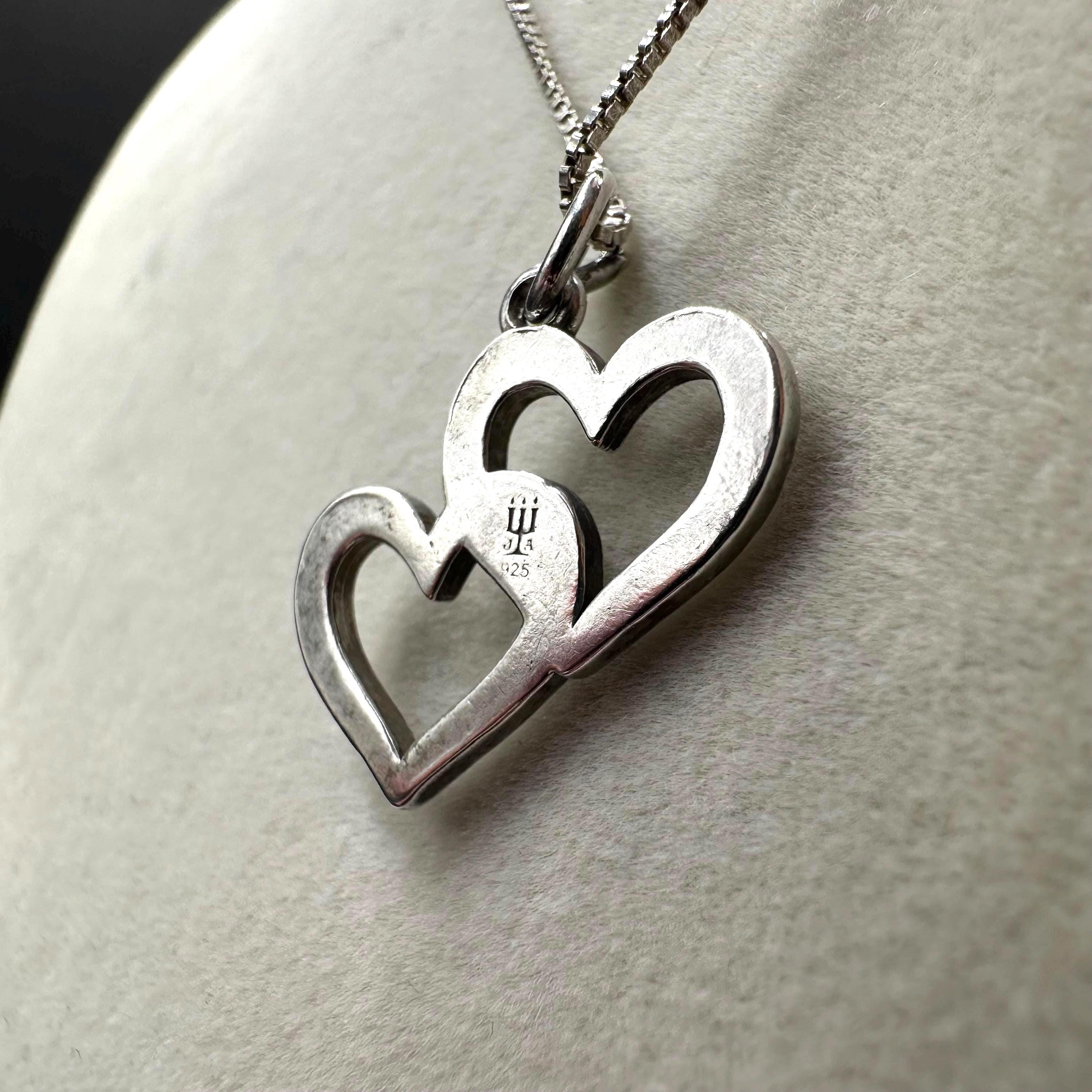 James Avery Sterling Silver Double Cupid Hearts Pendant Necklace 16.5 Inch Length