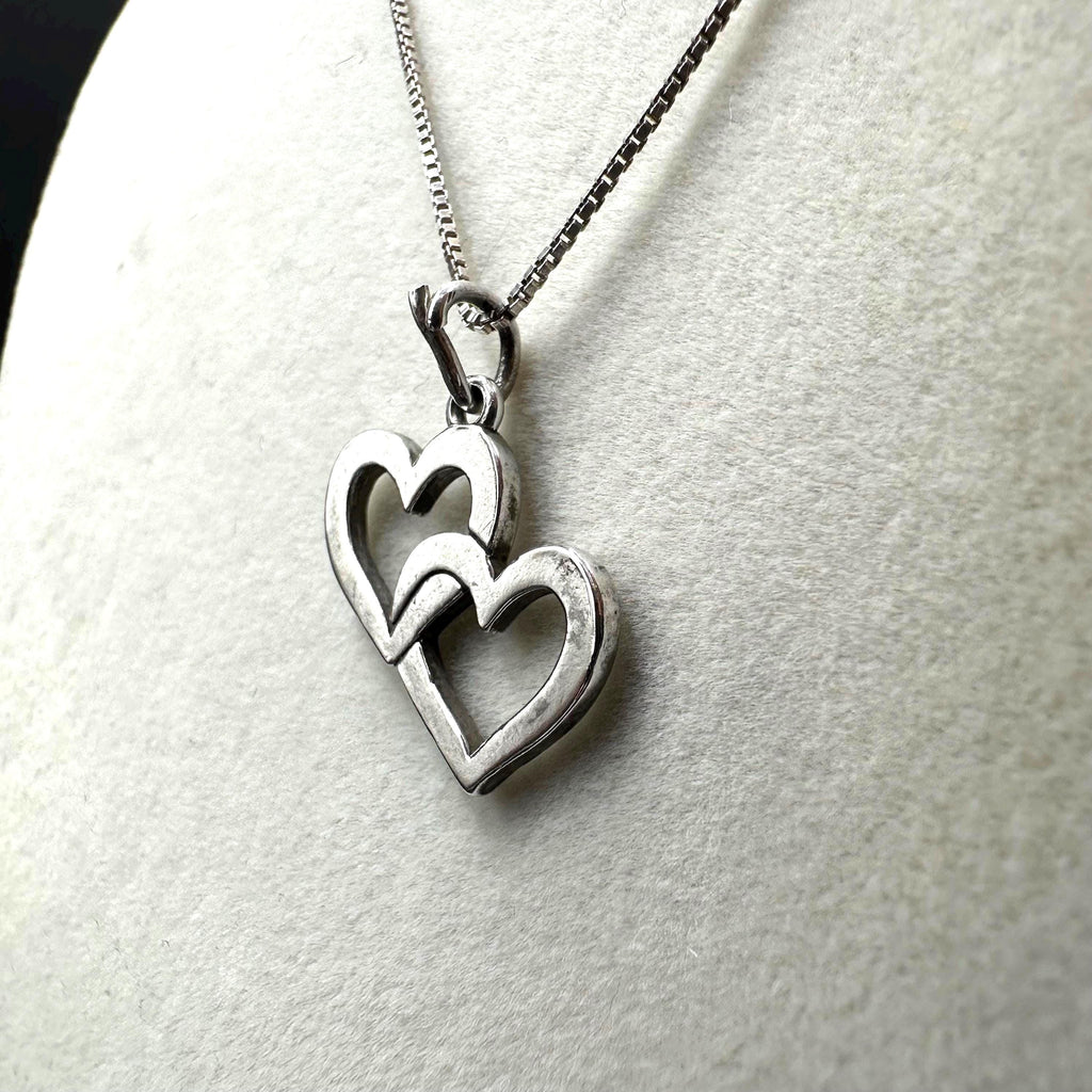 James Avery Sterling Silver Double Cupid Hearts Pendant Necklace 16.5 Inch Length