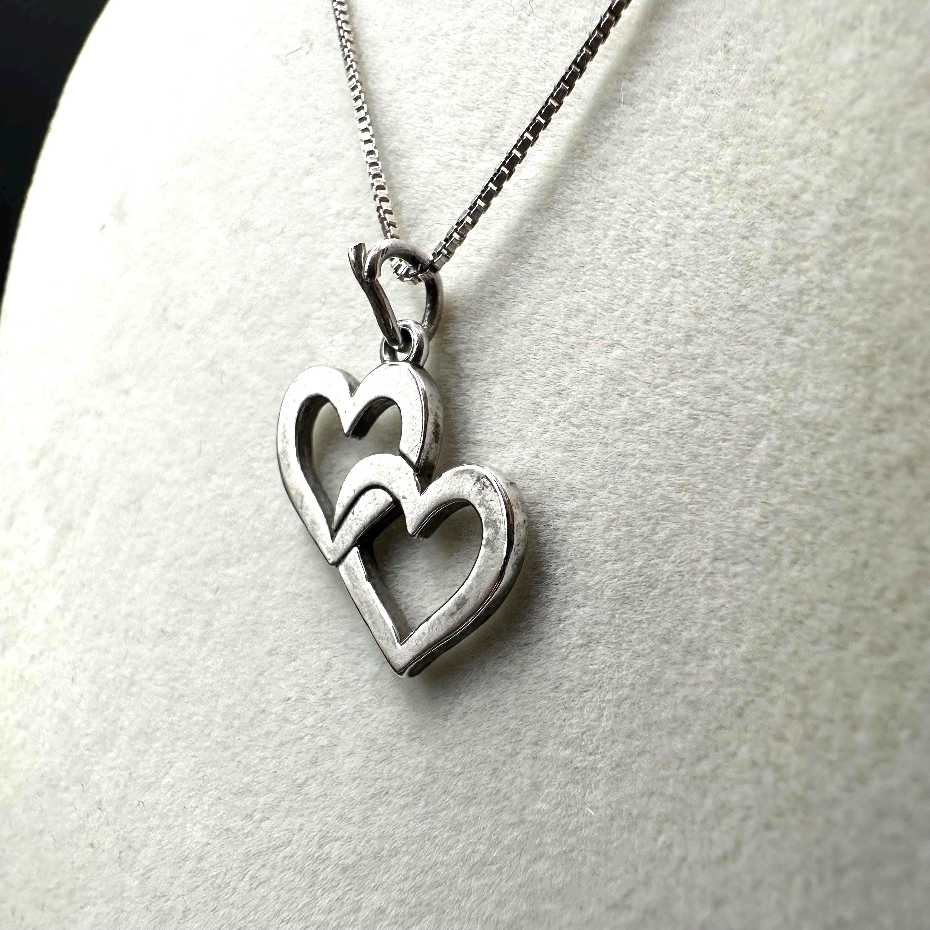 James Avery Sterling Silver Double Cupid Hearts Pendant Necklace 16.5 Inch Length