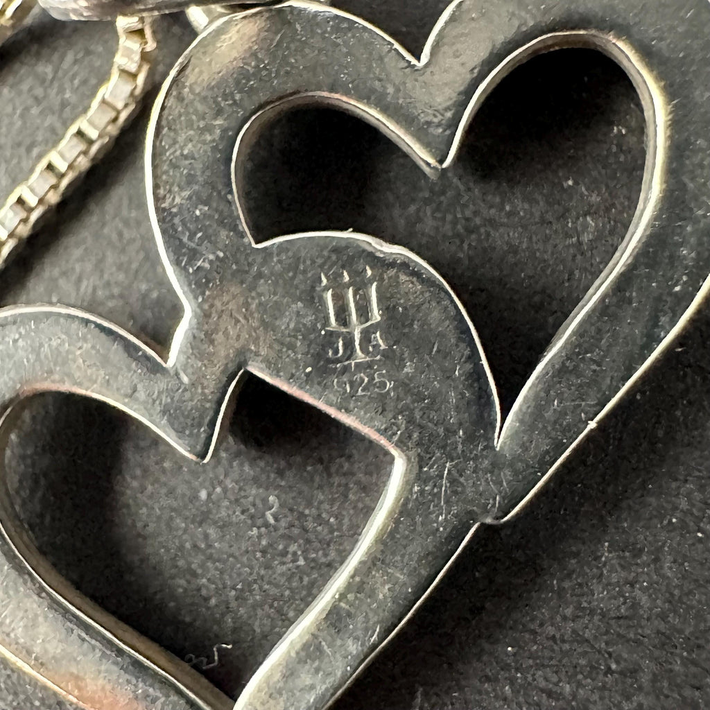 James Avery Sterling Silver Double Cupid Hearts Pendant Necklace 16.5 Inch Length