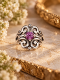 James Avery Sterling Silver Spanish Lace Ring with Lab Created Pink Sapphire Size 5