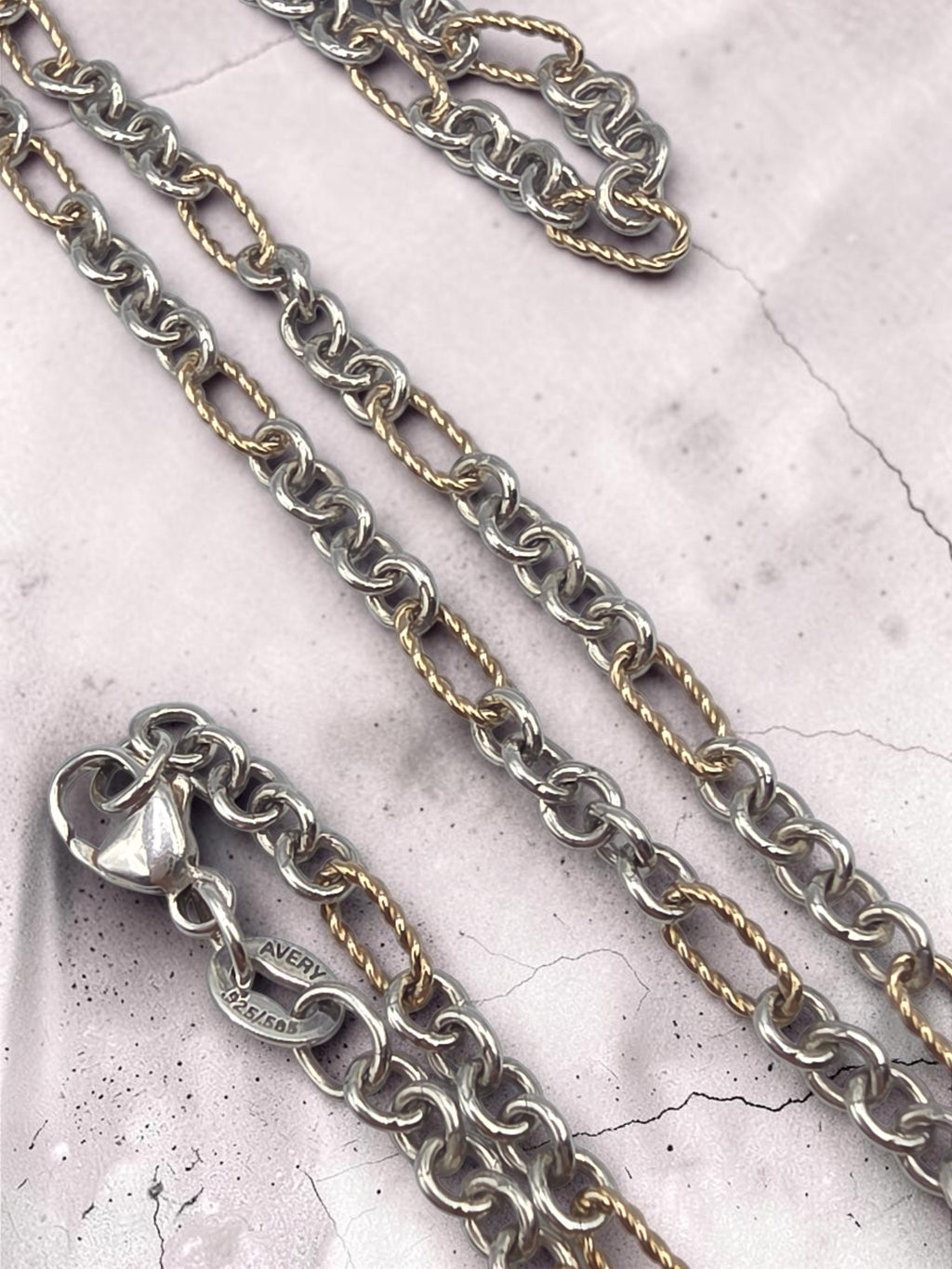 James Avery solid 14K gold and sterling silver cable figaro chain necklace with twisted gold links