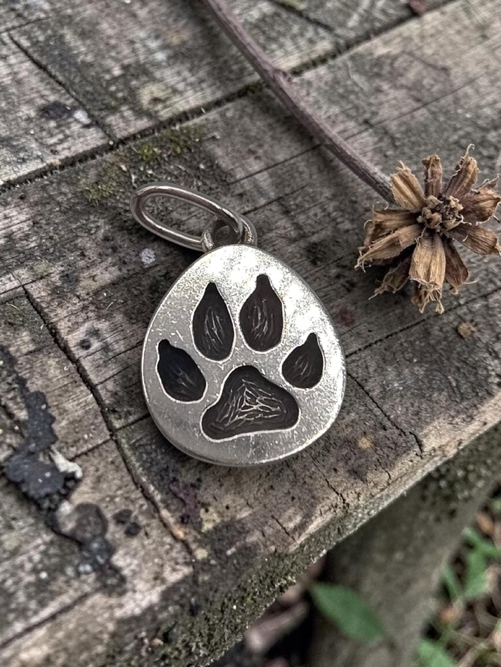James Avery sterling silver paw print charm with uncut loop marked STER and JA candelabra