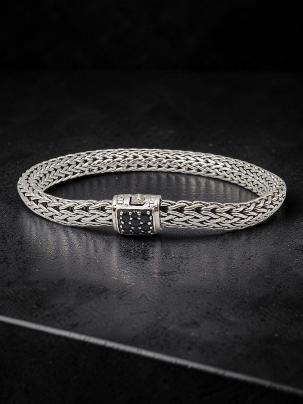 John Hardy Classic Chain 925 Sterling Silver Black Sapphire Bracelet 6.75"