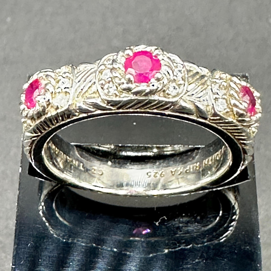 Judith Ripka Sterling Silver 925 Cz Thailand Red Gem Ring Size 7.75