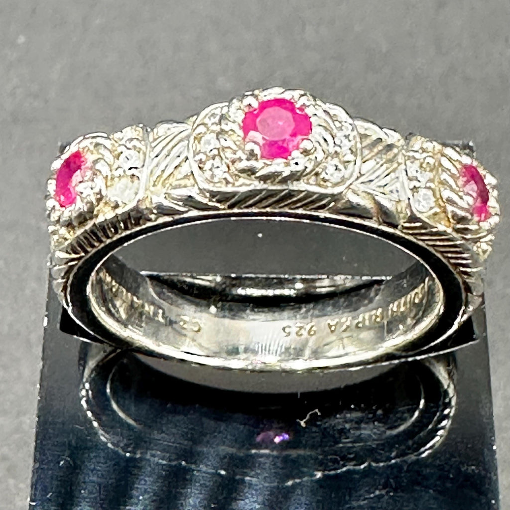 Judith Ripka Sterling Silver 925 Cz Thailand Red Gem Ring Size 7.75