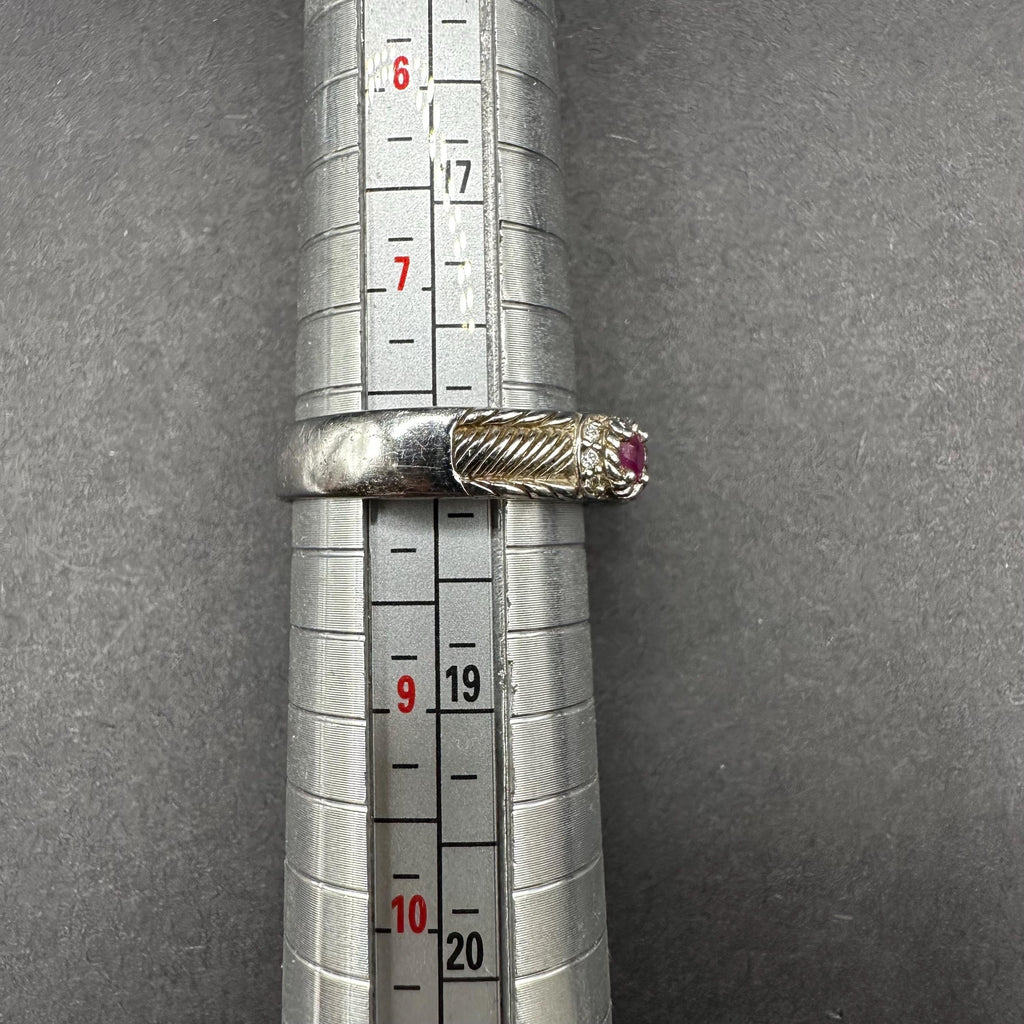 Judith Ripka Sterling Silver 925 Cz Thailand Red Gem Ring Size 7.75