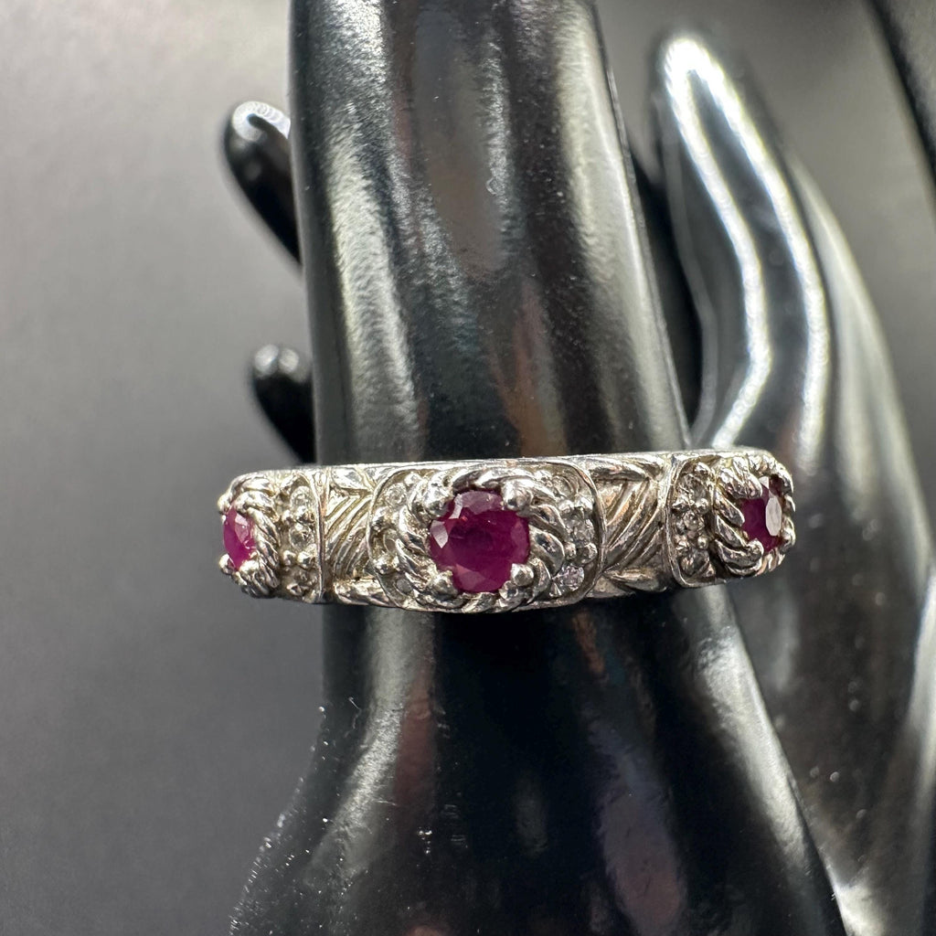 Judith Ripka Sterling Silver 925 Cz Thailand Red Gem Ring Size 7.75