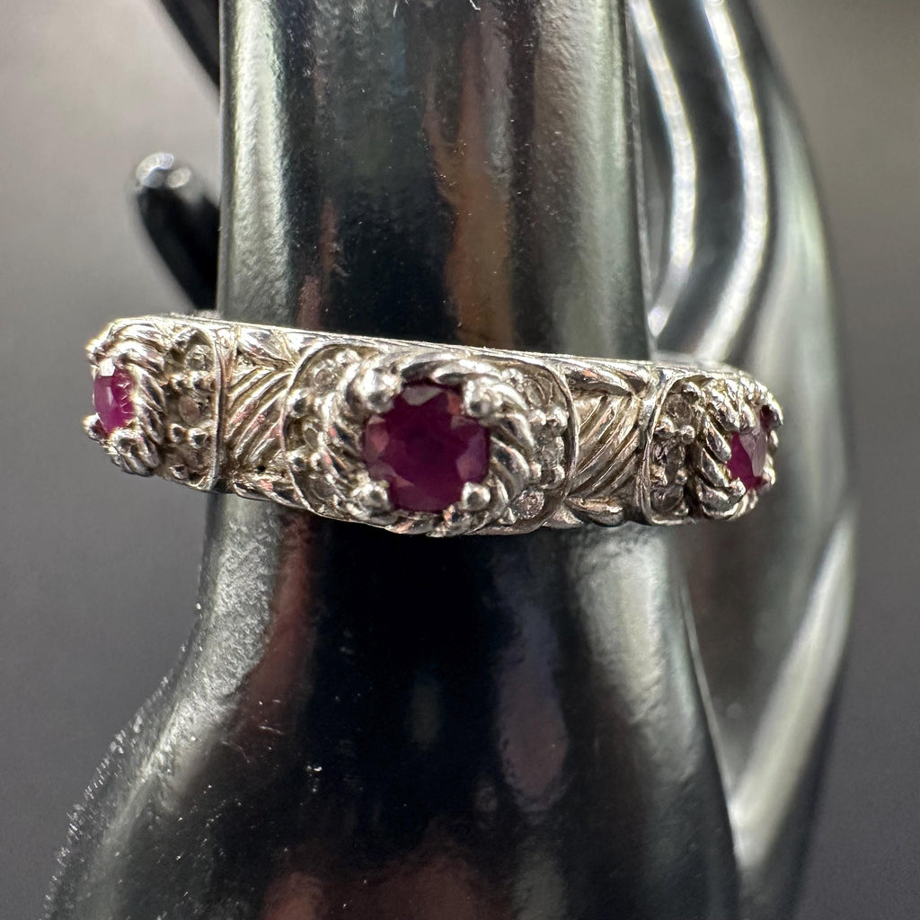 Judith Ripka Sterling Silver 925 Cz Thailand Red Gem Ring Size 7.75