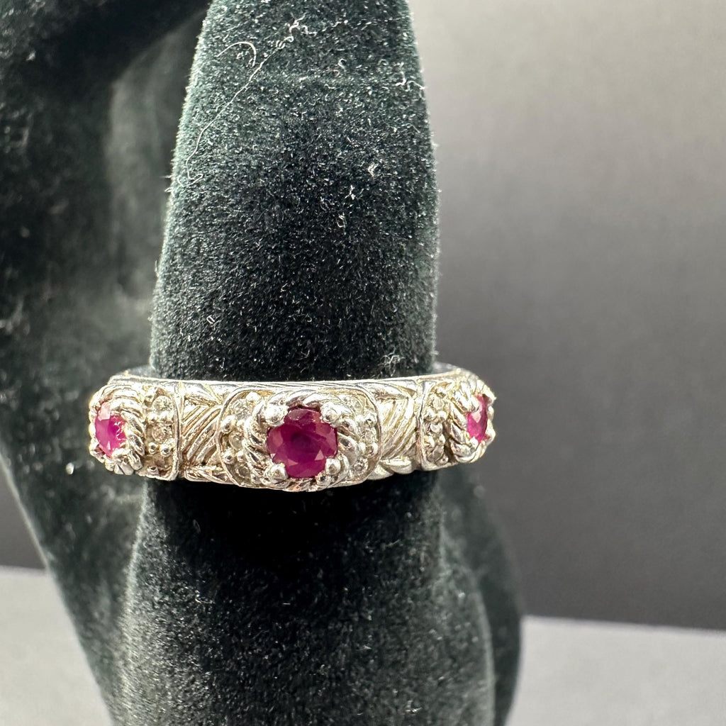 Judith Ripka Sterling Silver 925 Cz Thailand Red Gem Ring Size 7.75