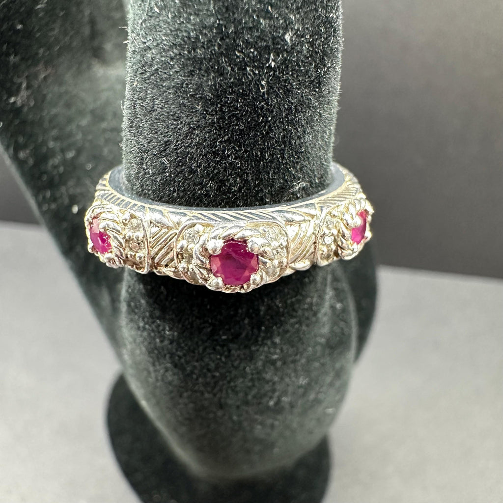 Judith Ripka Sterling Silver 925 Cz Thailand Red Gem Ring Size 7.75
