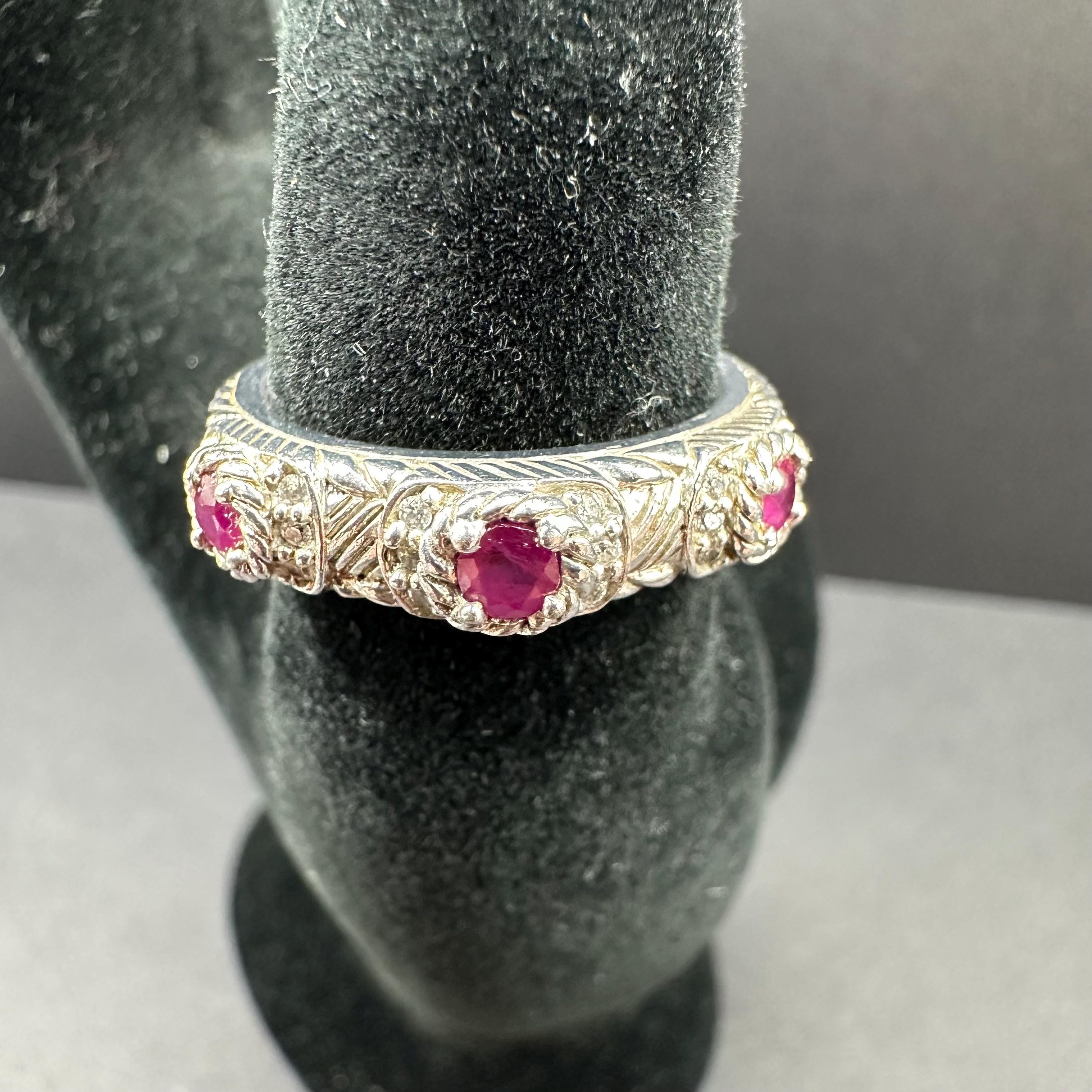 Judith Ripka Sterling Silver 925 Cz Thailand Red Gem Ring Size 7.75