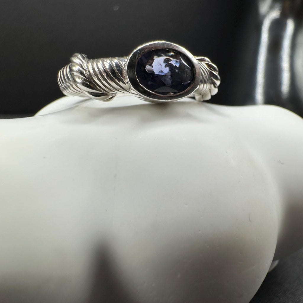 Judith Ripka Sterling Silver 925 with Blue Gemstones Cable Ring Size 5.75