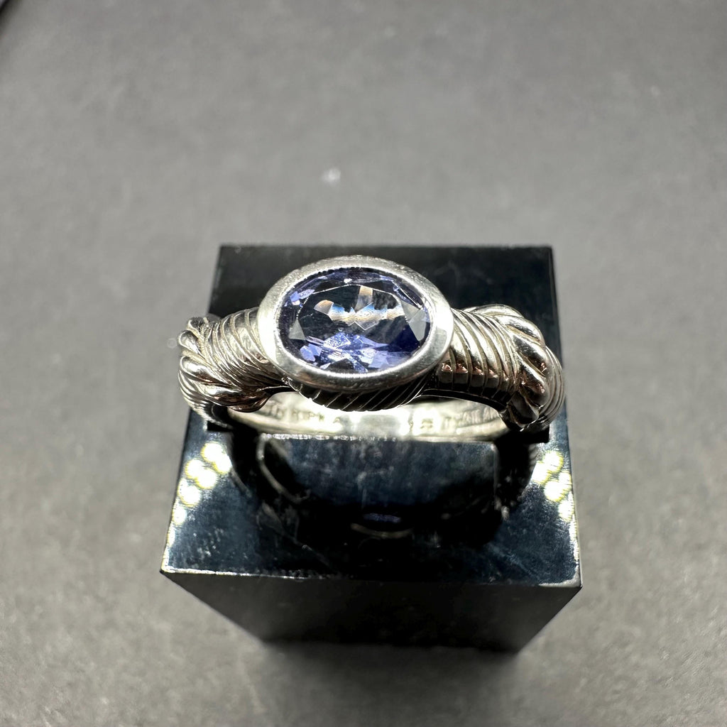 Judith Ripka Sterling Silver 925 with Blue Gemstones Cable Ring Size 5.75