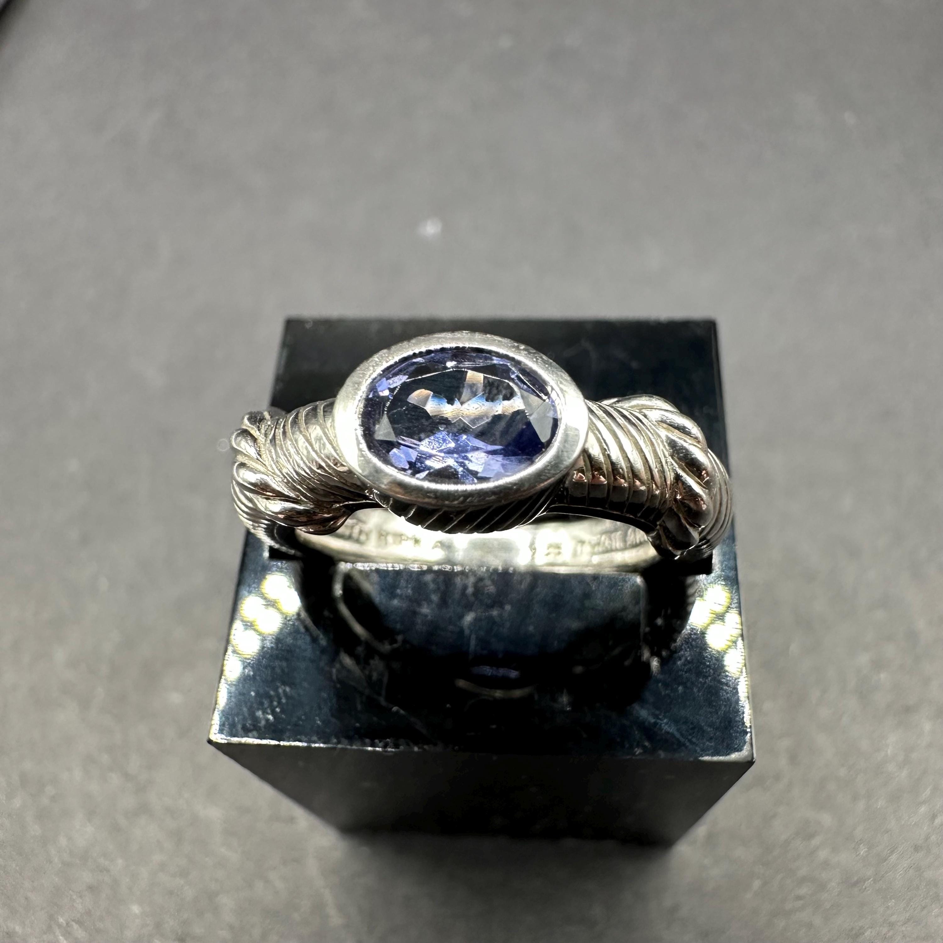 Judith Ripka Sterling Silver 925 with Blue Gemstones Cable Ring Size 5.75