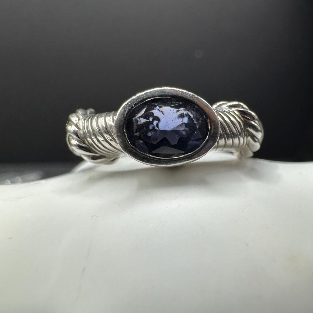 Judith Ripka Sterling Silver 925 with Blue Gemstones Cable Ring Size 5.75