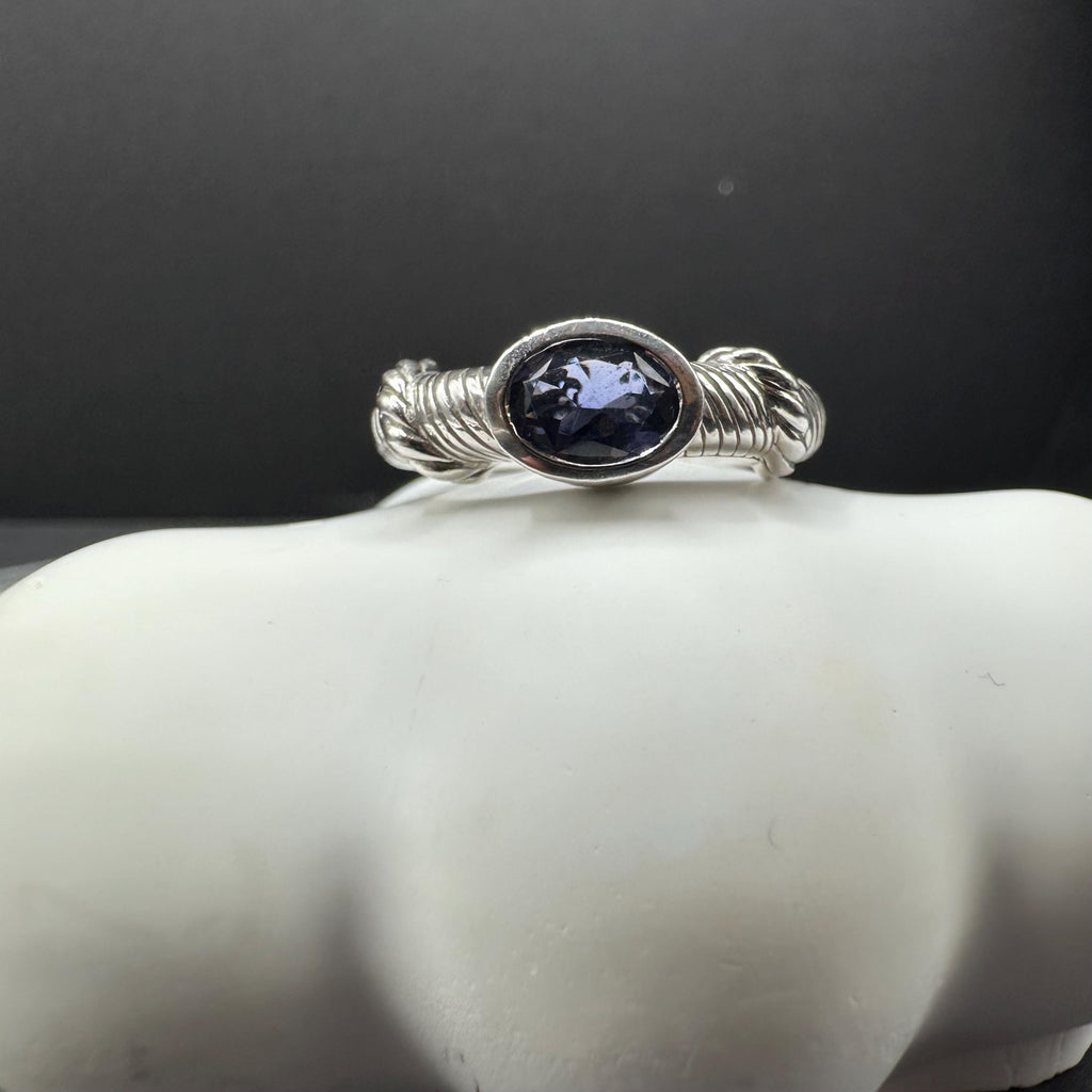 Judith Ripka Sterling Silver 925 with Blue Gemstones Cable Ring Size 5.75