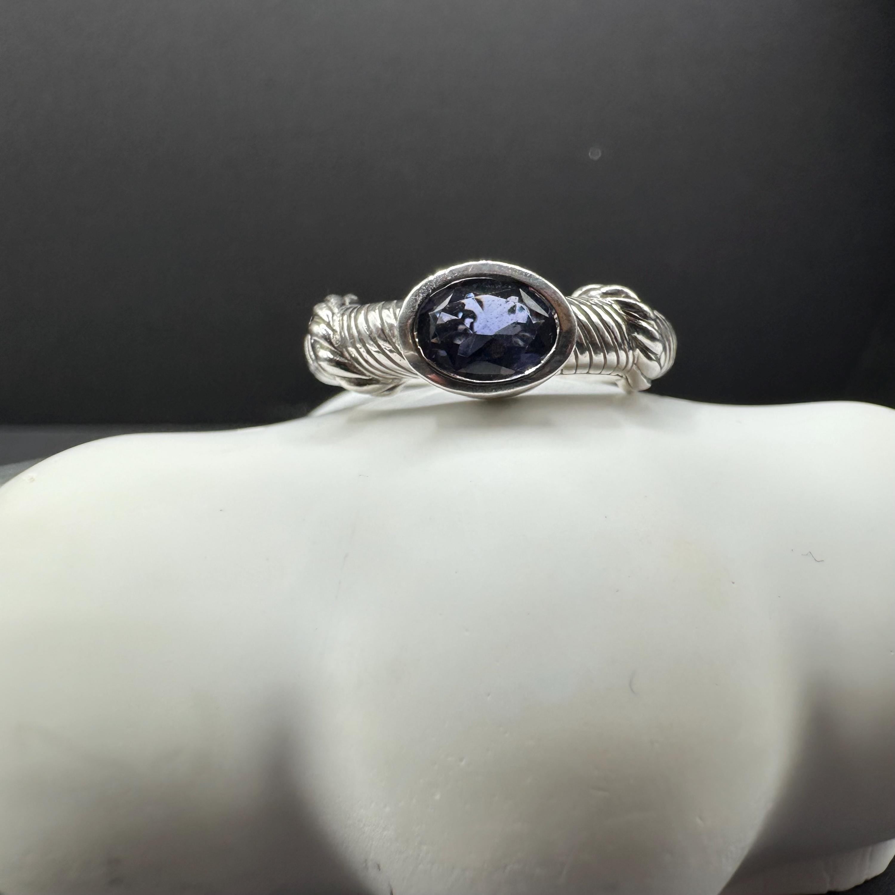 Judith Ripka Sterling Silver 925 with Blue Gemstones Cable Ring Size 5.75