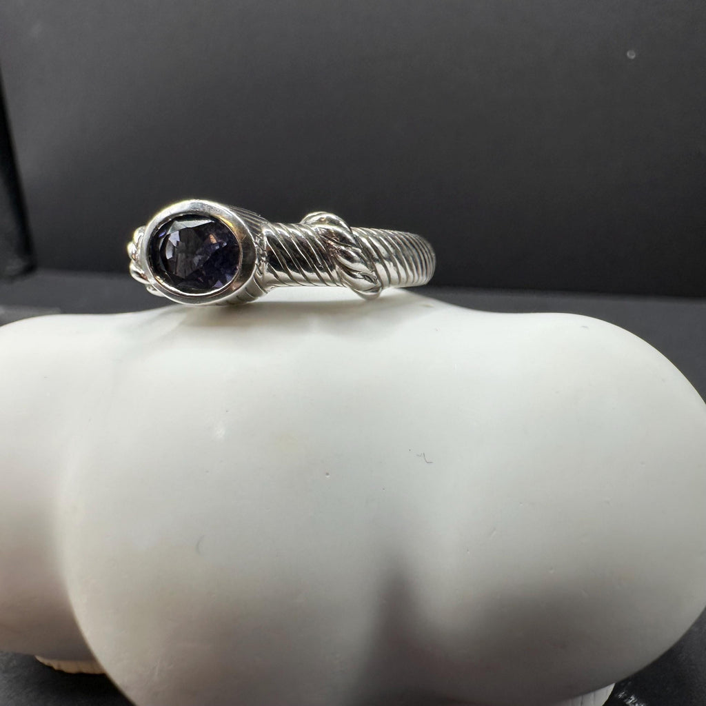 Judith Ripka Sterling Silver 925 with Blue Gemstones Cable Ring Size 5.75