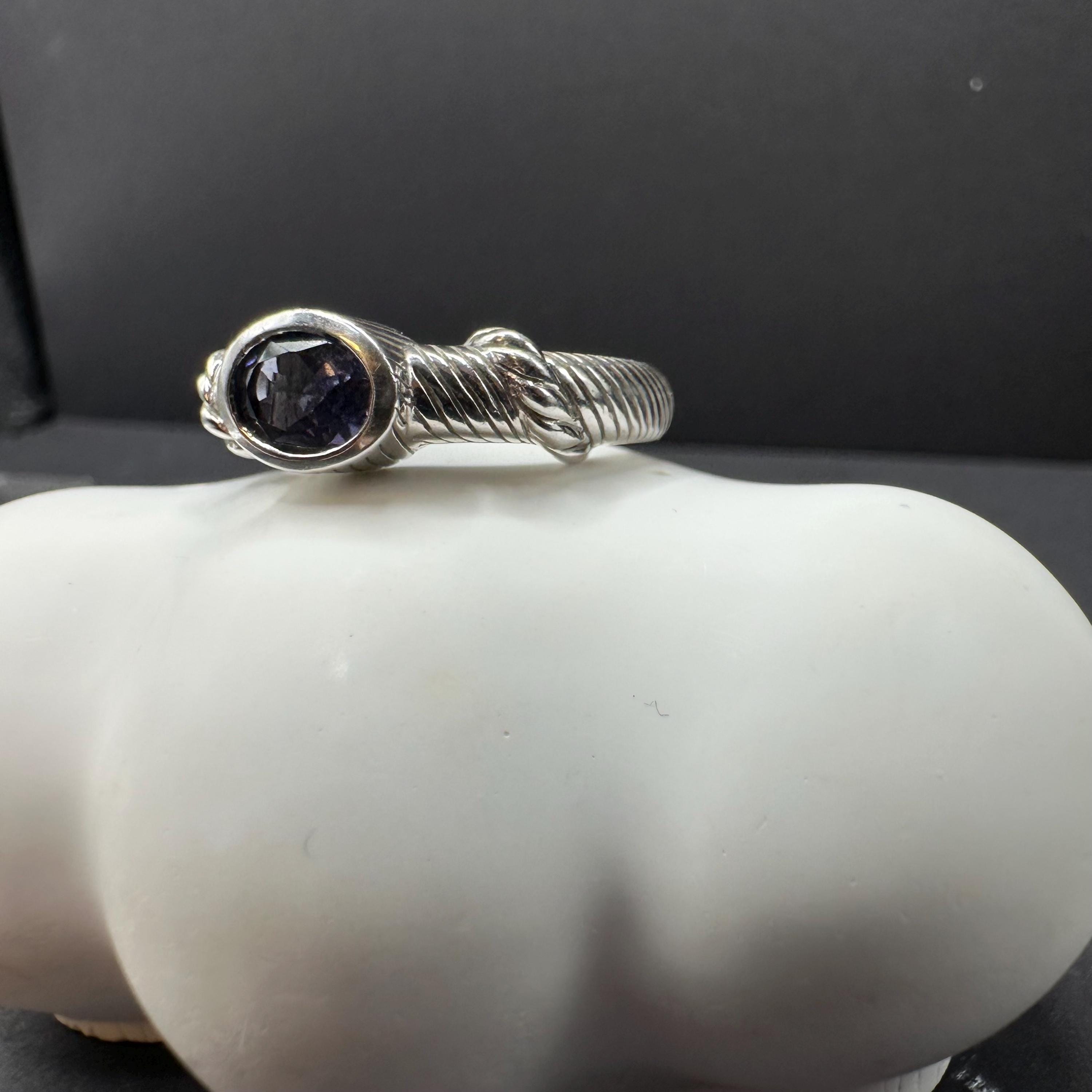 Judith Ripka Sterling Silver 925 with Blue Gemstones Cable Ring Size 5.75