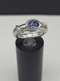 Judith Ripka Sterling Silver Ring with Oval Blue Tourmaline in Bezel Setting on Textured Berge Band Size 6