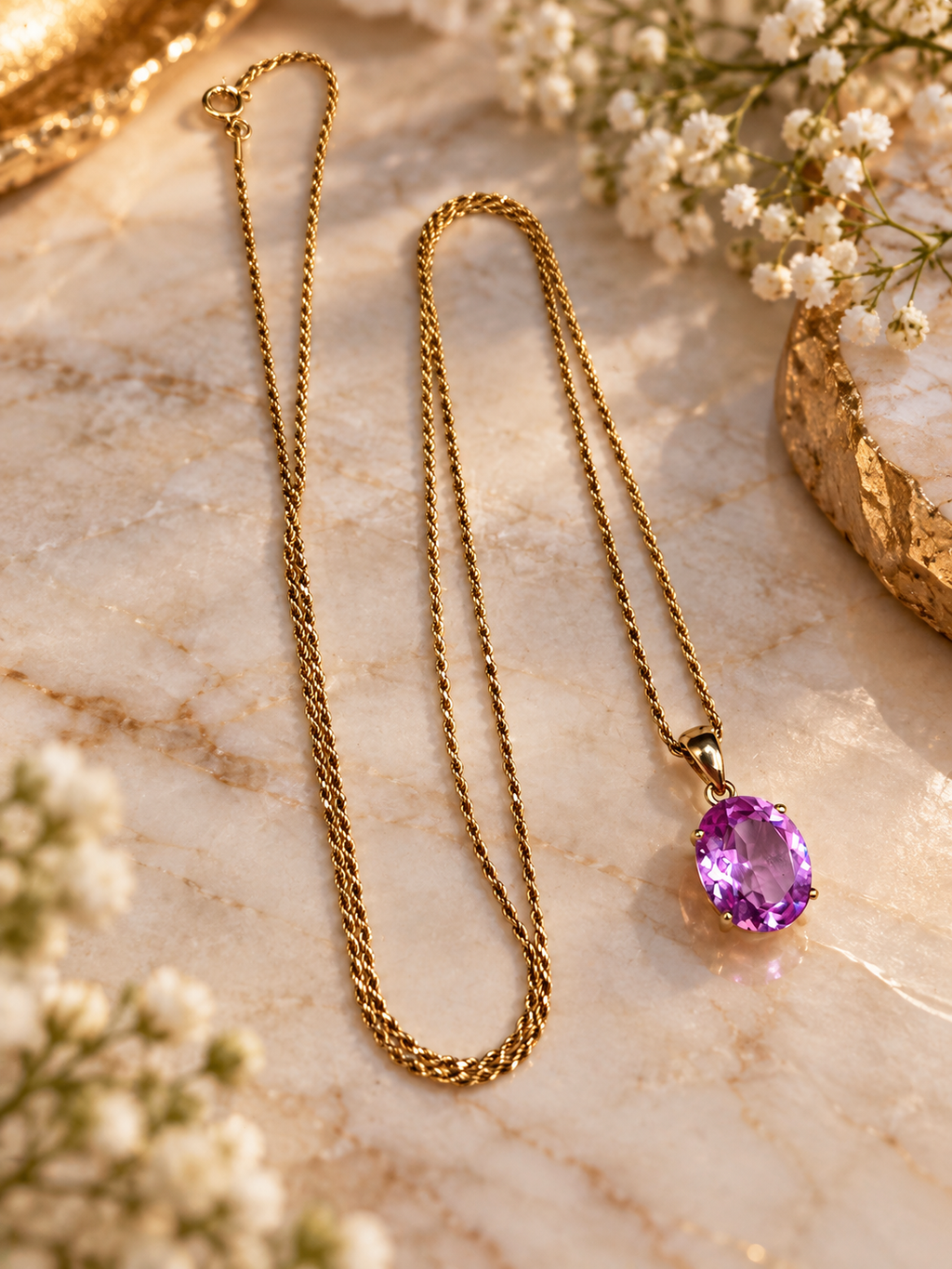 Karizia 925 Sterling Silver Gold Vermeil Pink Topaz Pendant Necklace - 24 inch