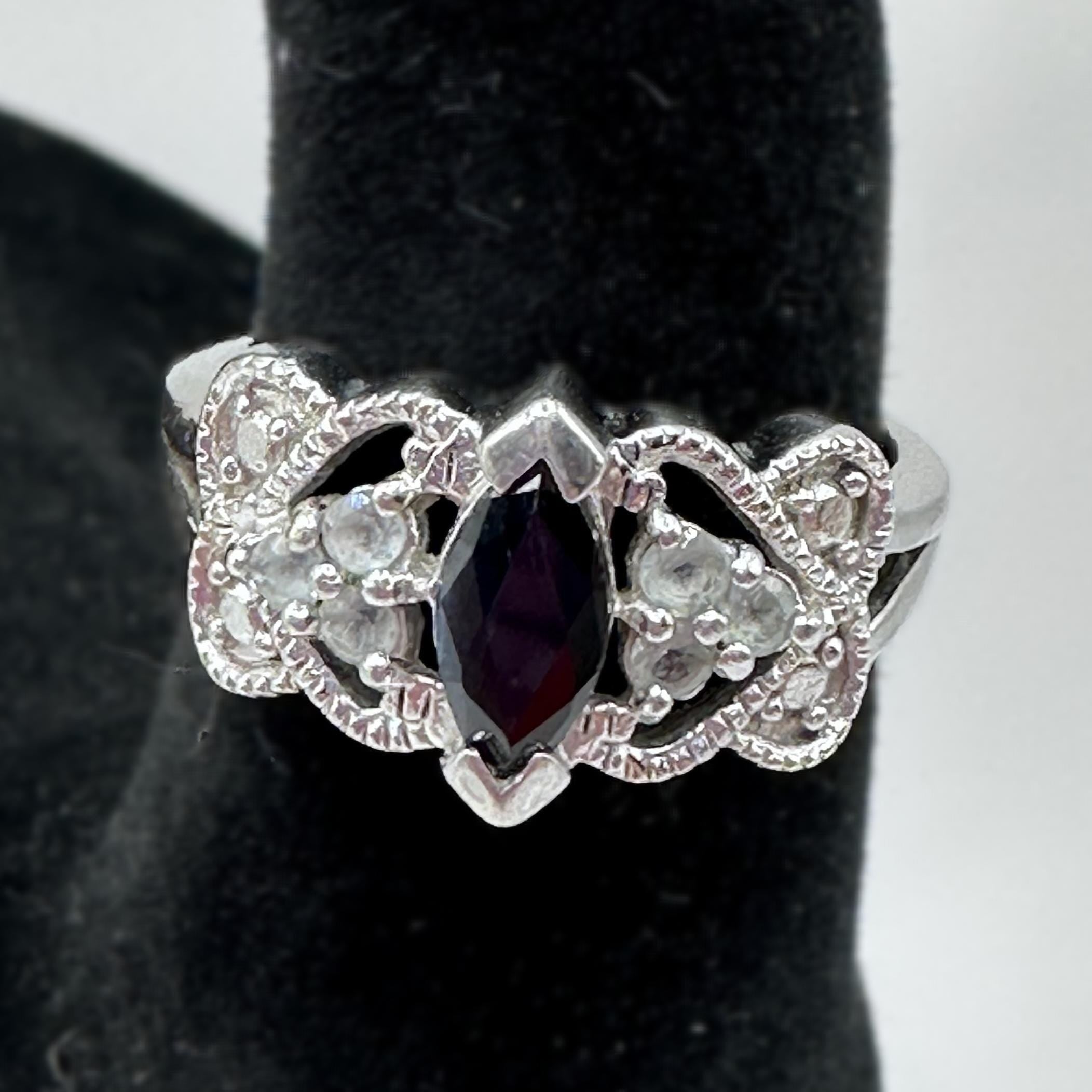 Marquise Blue Sapphire Sterling Silver Ring Vintage Size 7.25