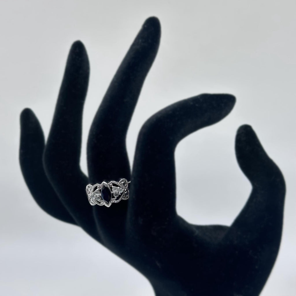 Marquise Blue Sapphire Sterling Silver Ring Vintage Size 7.25