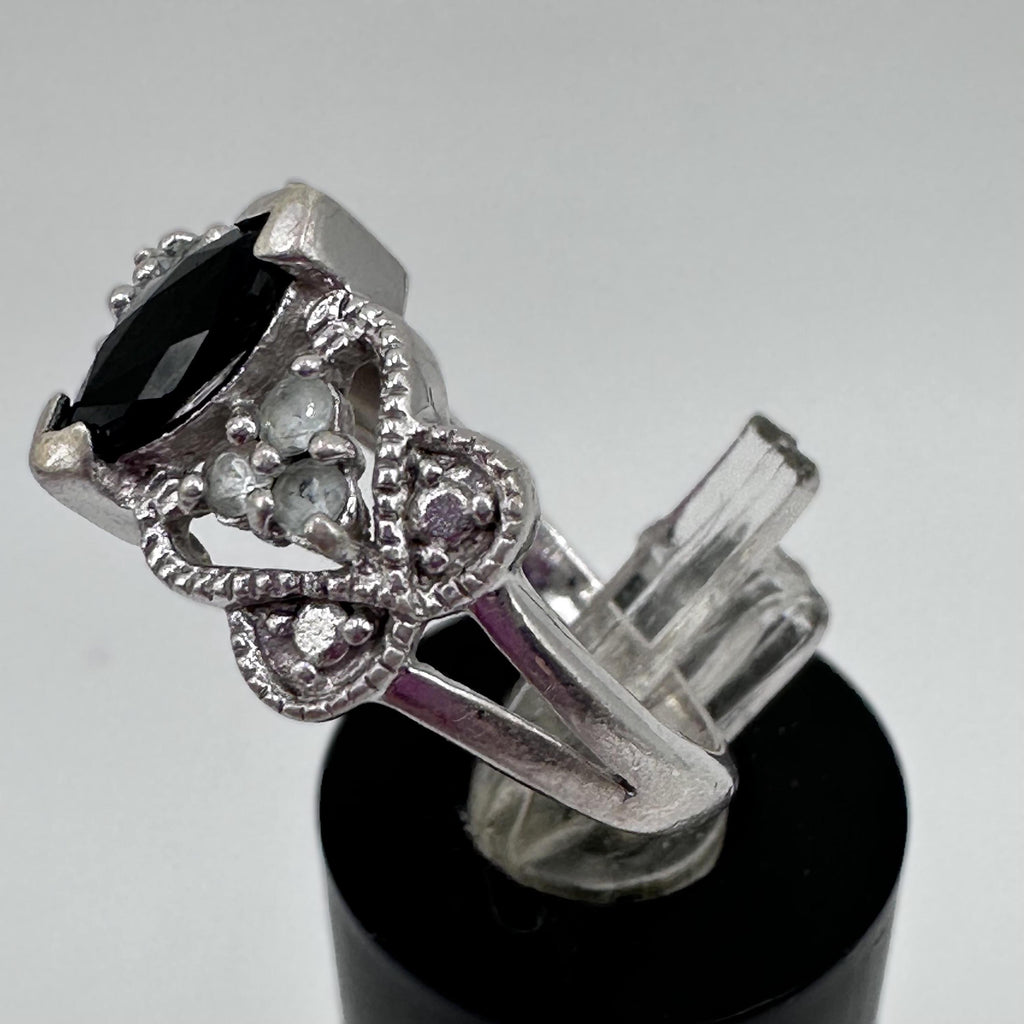 Marquise Blue Sapphire Sterling Silver Ring Vintage Size 7.25