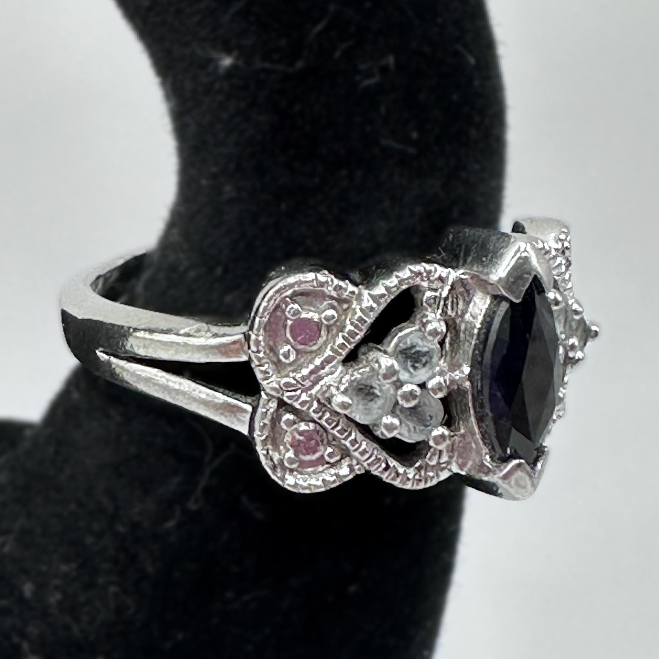 Marquise Blue Sapphire Sterling Silver Ring Vintage Size 7.25
