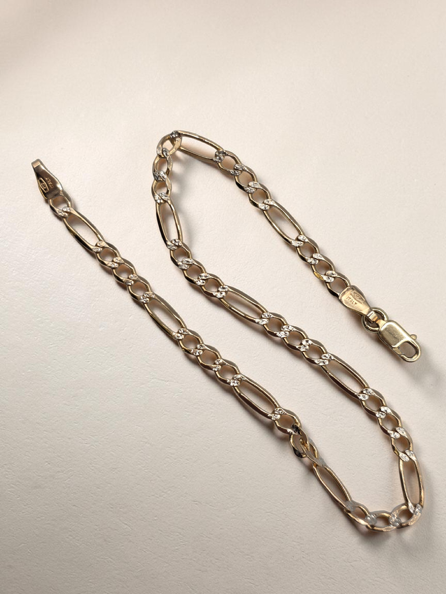PGDA Solid 10K Yellow Gold Figaro Link Bracelet -  8.25 Inch - 3mm - ITALY