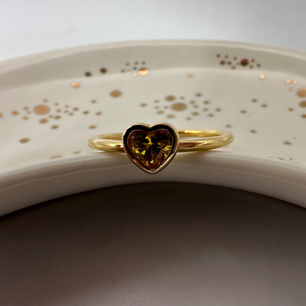Pandora Heart Ring, Yellow CZ Heart, 18k Gold Vermeil Over Sterling Silver, Size 8, Pandora ALE