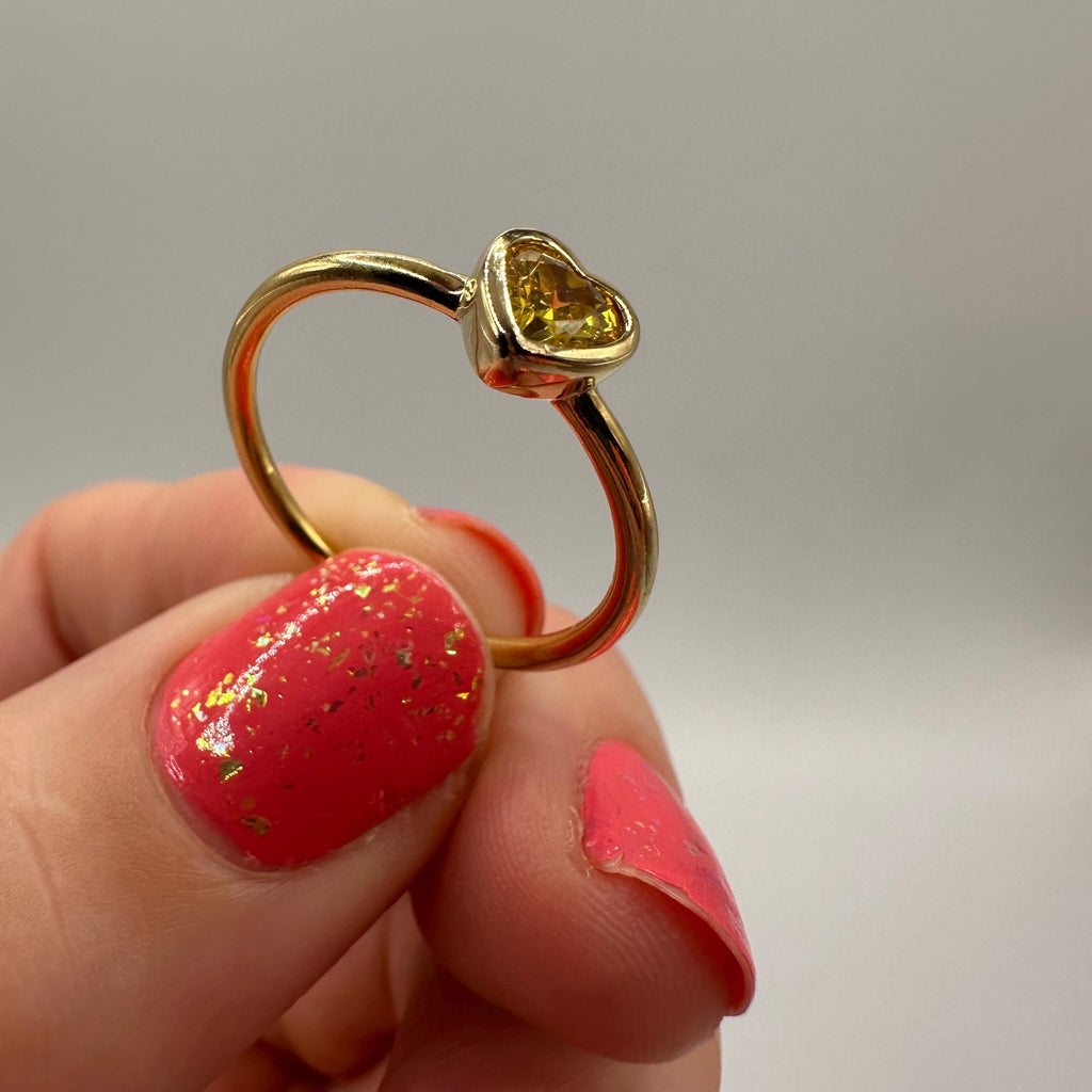 Pandora Heart Ring, Yellow CZ Heart, 18k Gold Vermeil Over Sterling Silver, Size 8, Pandora ALE