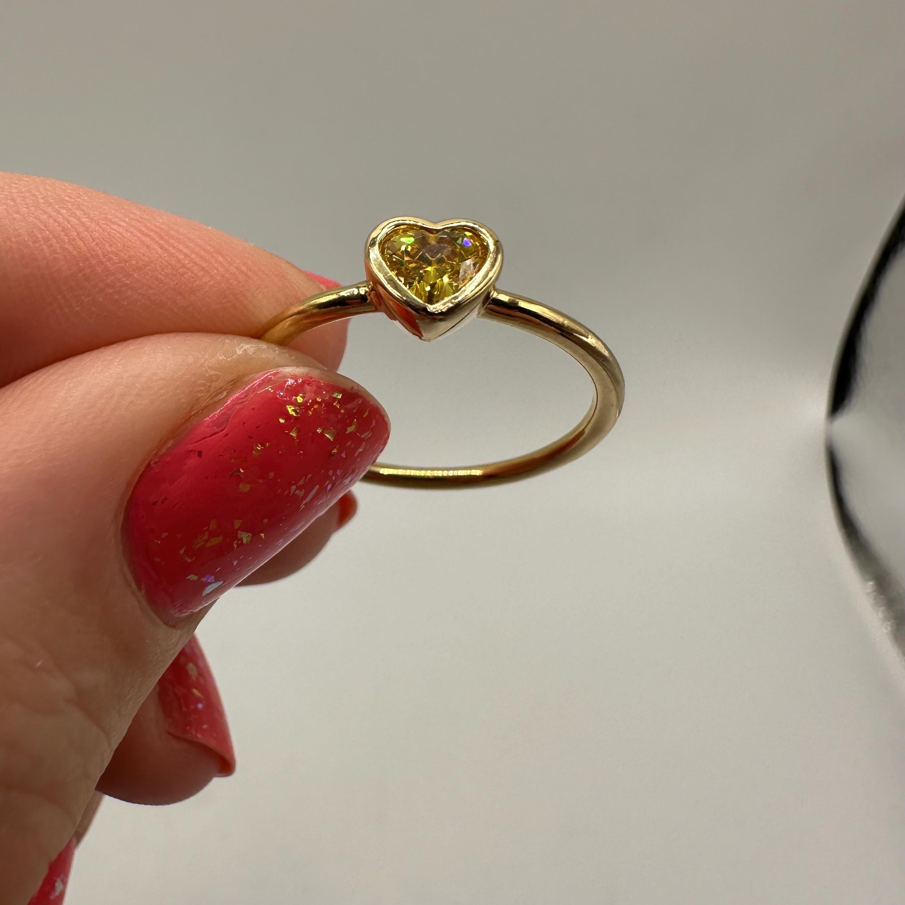 Pandora Heart Ring, Yellow CZ Heart, 18k Gold Vermeil Over Sterling Silver, Size 8, Pandora ALE