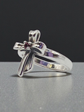 RETIRED James Avery 925 Sterling Silver Ribbon Cross Ring with Ruby - Size 5