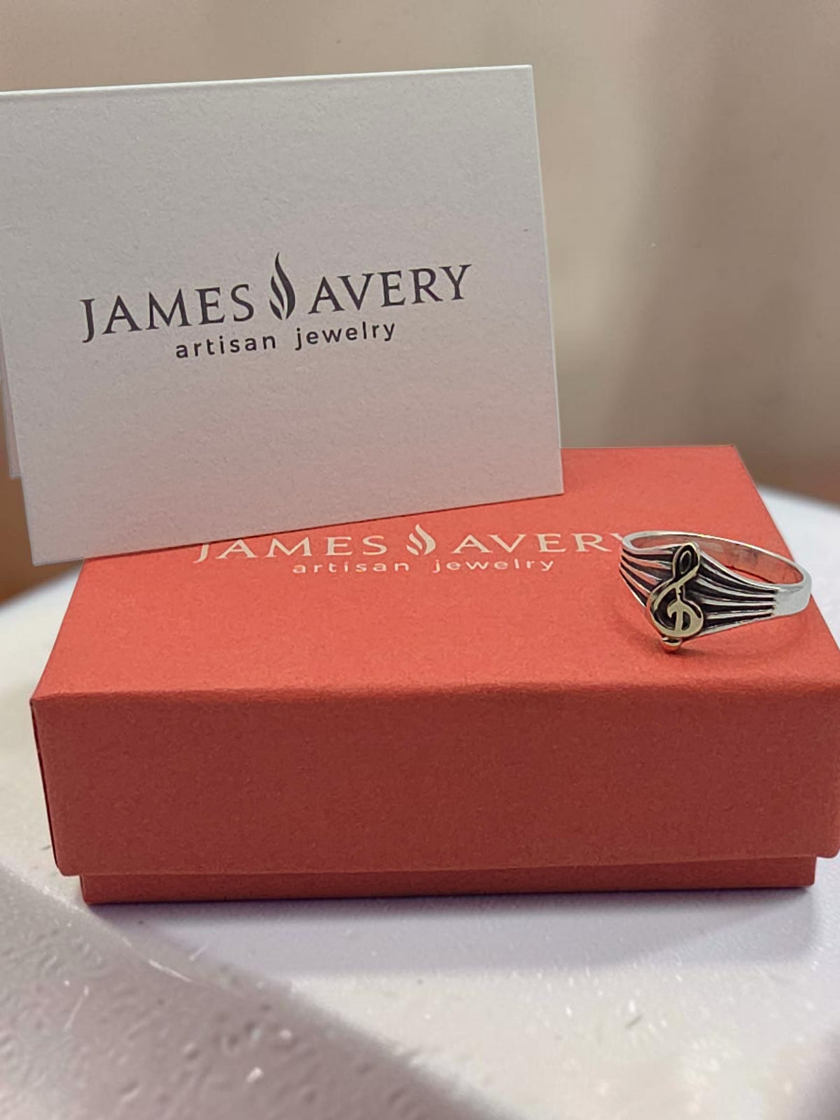 RETIRED James Avery Solid 14K Gold Treble Clef Sterling Silver Music Ring Size 8 with Box
