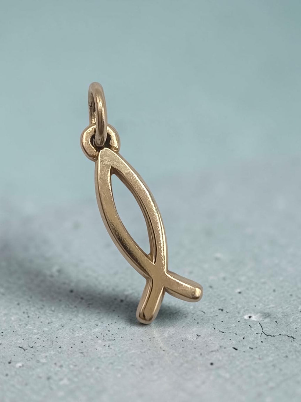 Rare James Avery solid 14K yellow gold Ichthus fish charm with open center and uncut loop