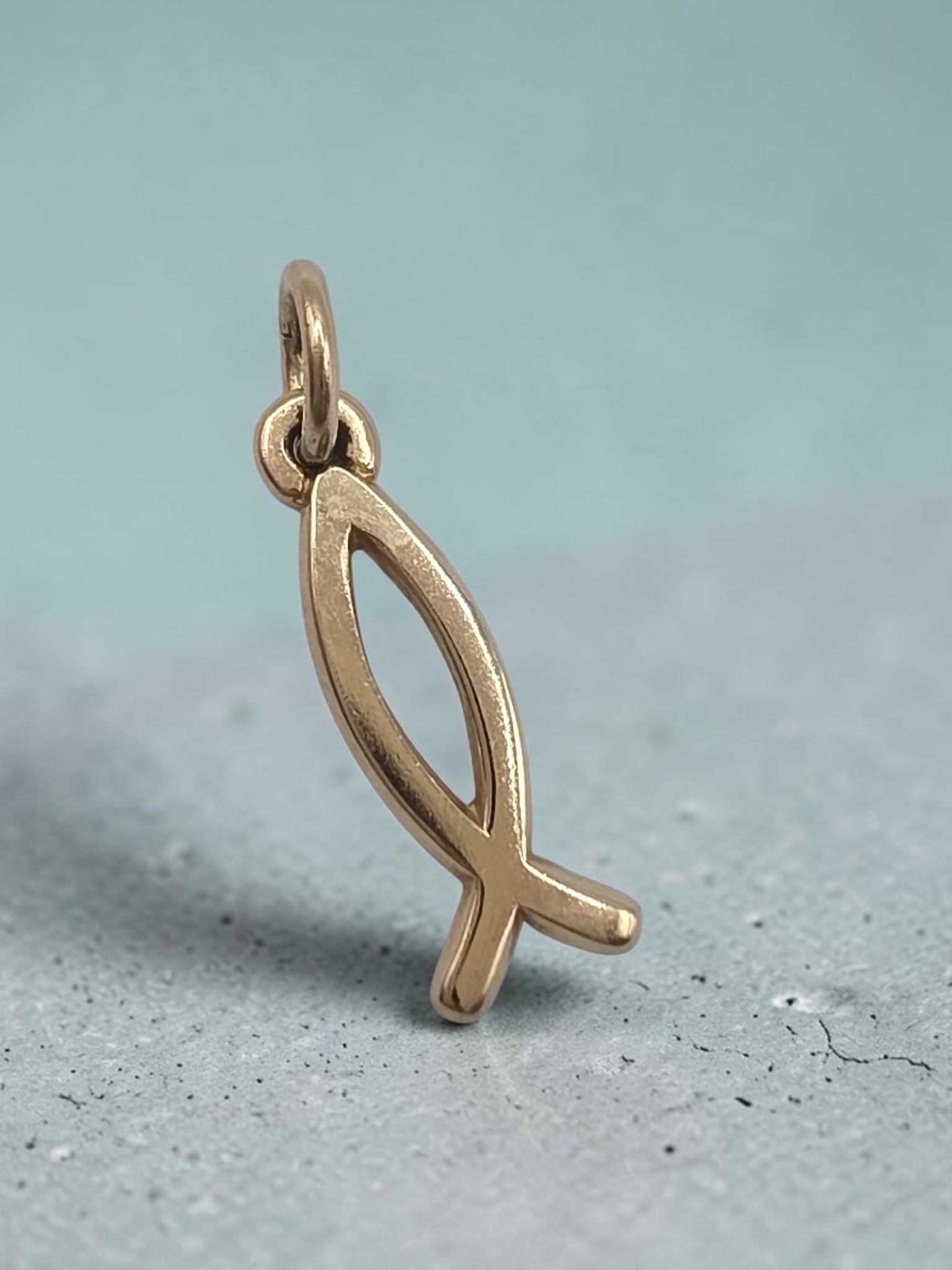 Rare James Avery solid 14K yellow gold Ichthus fish charm with open center and uncut loop