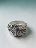 Retired Etah Love 925 Sterling Silver Gothic Band Ring with Two Chrysanthemum Blooms and Oxidized Leaves Wrapping the Full Band