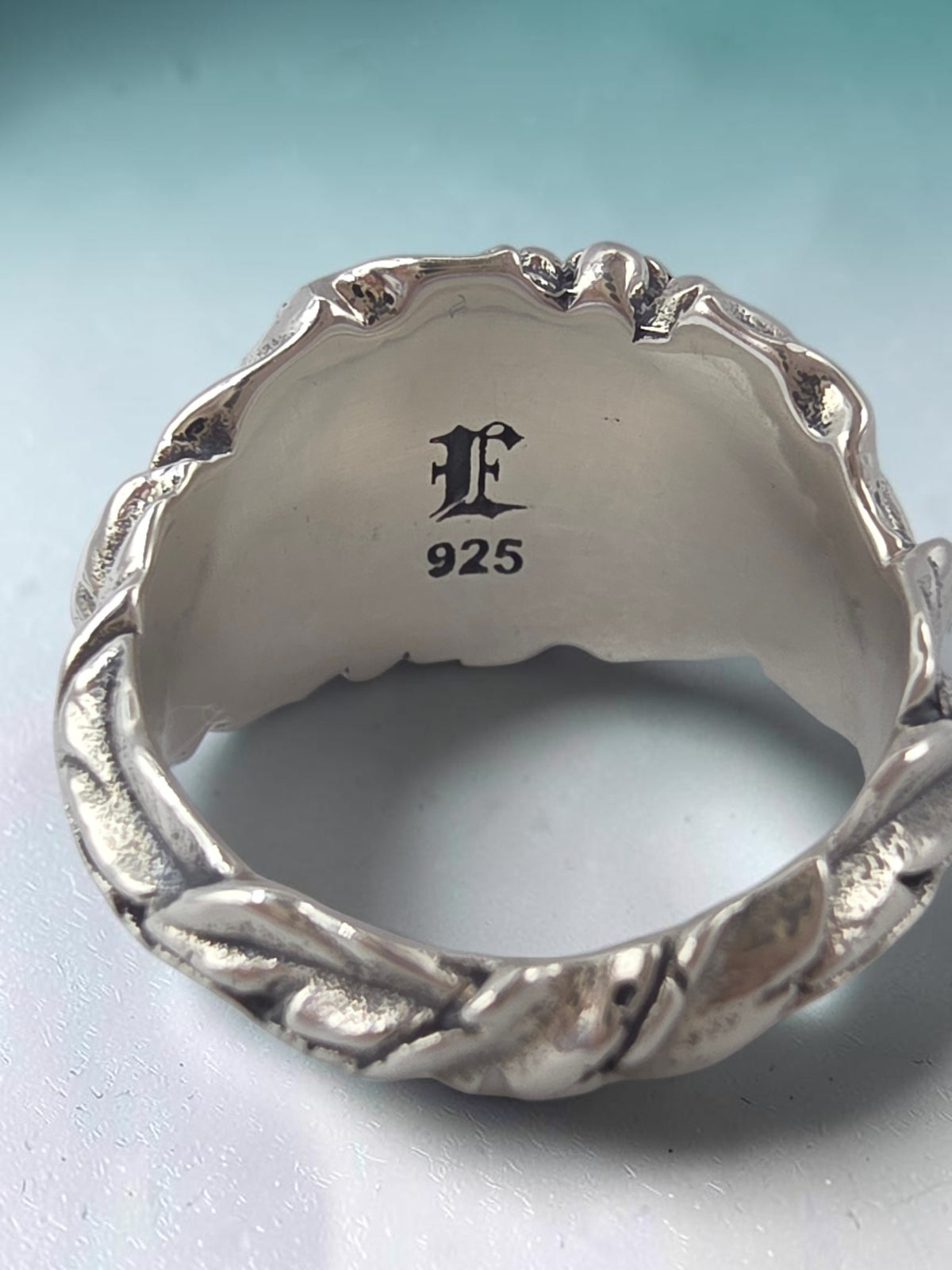 Retired Etah Love 925 Sterling Silver Gothic Band Ring with Two Chrysanthemum Blooms and Oxidized Leaves Wrapping the Full Band Makers Mark