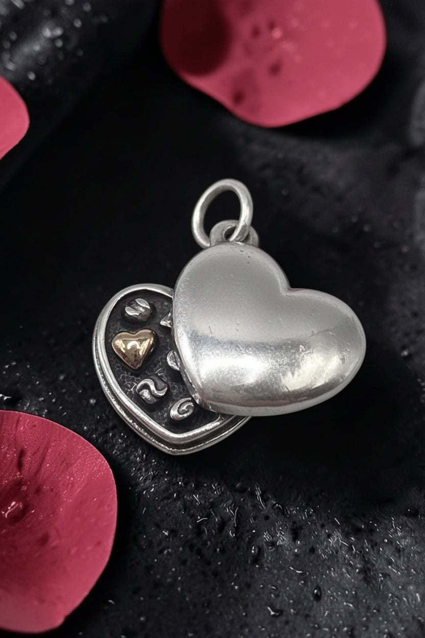Retired James Avery sterling silver box of chocolates heart charm with 14K gold accent