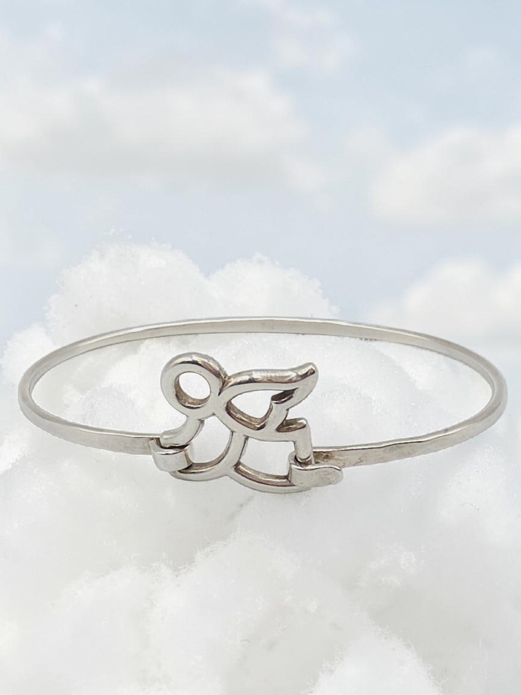Retired James Avery sterling silver flying angel hook-on bangle bracelet 7.25 inch