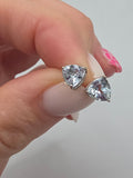 SGF Solid 10K White Gold Stud Earrings with Trillion Cut Blue Aquamarine in Open Three Prong Basket Settings
